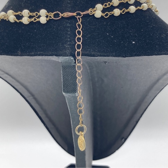 BHD Y-Drop Necklace 2 Chain Multilayer Gold Tone Faceted Teardrop Accent - Picture 6 of 7